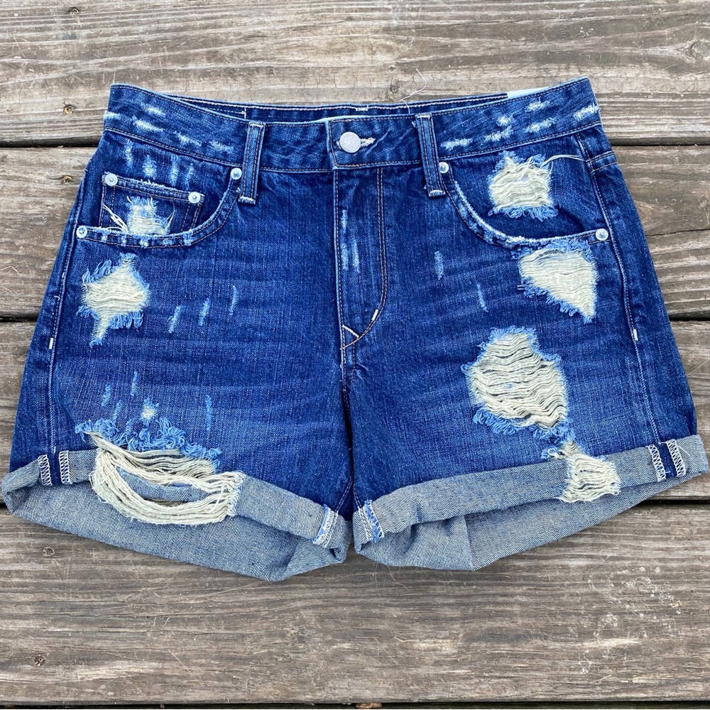 Lovers + Friends Dylan Distressed Denim Jean Shorts Rolled Hem Size 26